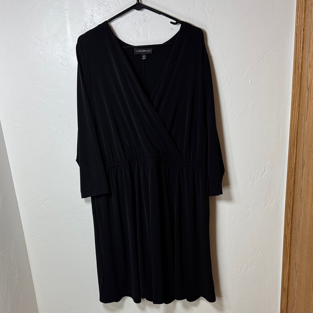 Lane Bryant black 3/4-Sleeve Surplice Fit & Flare Dress 18/20. - Picture 4 of 13